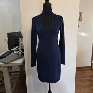 Elegant Navy Blue Long Sleeve Dress
